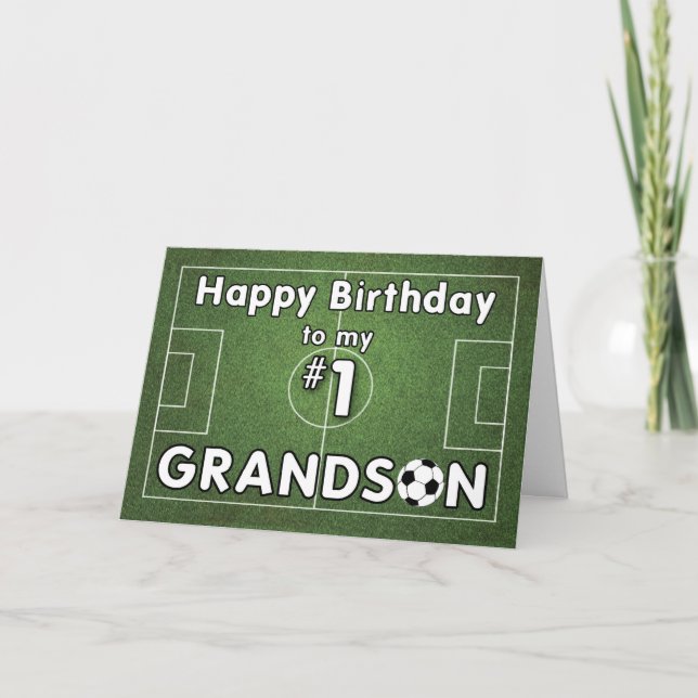 Carte Grandson Soccer Anniversaire avec terrain d'herbe  (Devant)