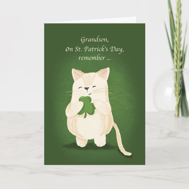 Carte Grandson St. Patricks Day Cute Kitten Shamrock (Devant)