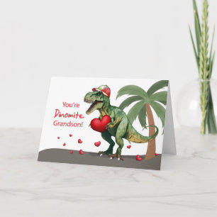 Carte Grandson Valentine Dinosaur avec Casquette et Coeu