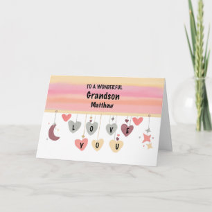 Carte Grandson Valentine Hearts Moon Stars