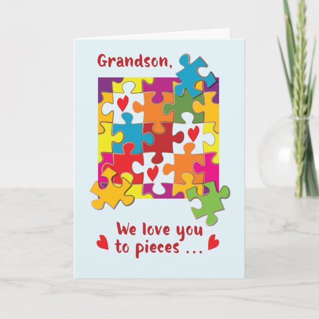 Carte Grandson Valentine Puzzle Amour aux pièces (Devant)