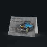 Carte Grandson, Vintage Blue Car OnWatercolor Background<br><div class="desc">A vintage blue car,  sketch and loose paint with a watercolor effect background. Great for the male birthday and with nice wording on the front,  for that special day</div>