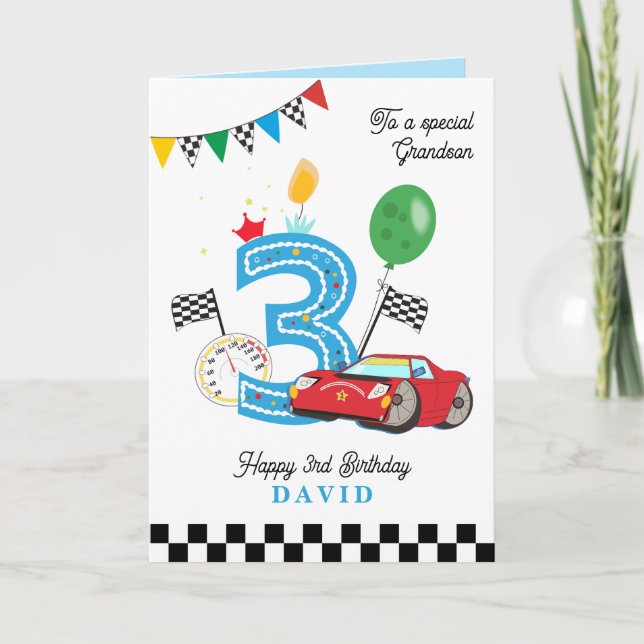 Carte Grandson's 3rd Birthday Racing Car Greeting (Devant)