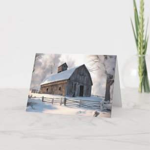 Carte Grange de Noël dans les flocons de neige