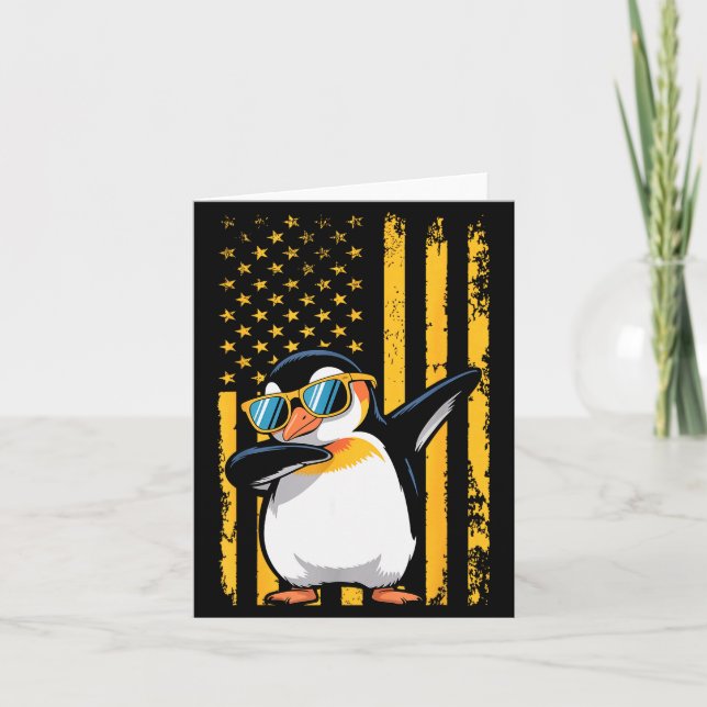Carte Graphic Penguin Retro American Flag Funny Penguin  (Devant)