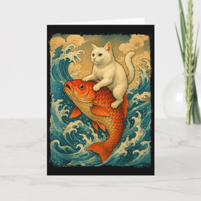 Carte Graphic Tee Men Women Funny Cat Koi Japanese Art W (Devant)