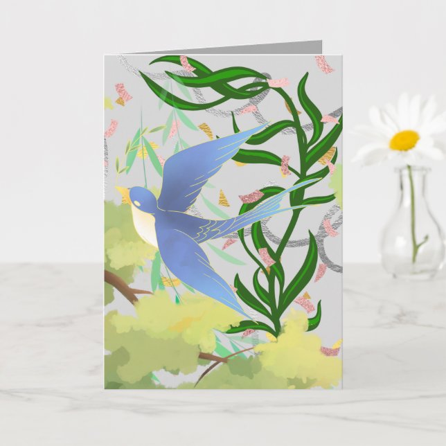 Carte Graphique d'oiseau de jardin printanier (Petite plante)