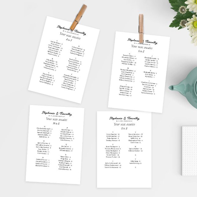 Carte graphique Mariage alphabétique du budget (Easily guide guests to their seats while saving money on individual table cards.)
