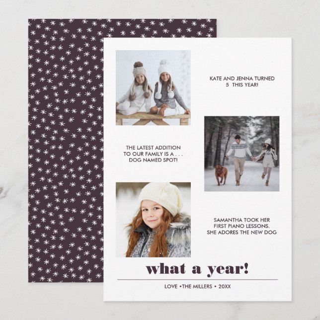 Carte Graphique minimal | Année en revue 3 photo collage (Devant / Derrière)