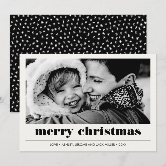 Carte Graphique minimal | Black Merry Christmas Photo (Devant / Derrière)