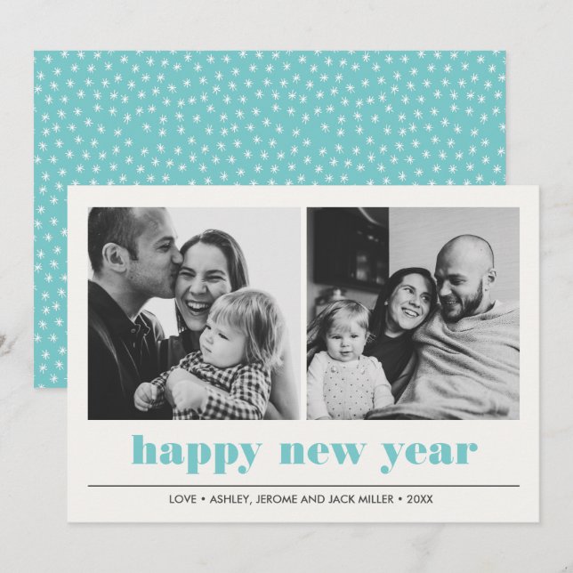 Carte Graphique minimal | Bonne année collage 2 photo (Devant / Derrière)