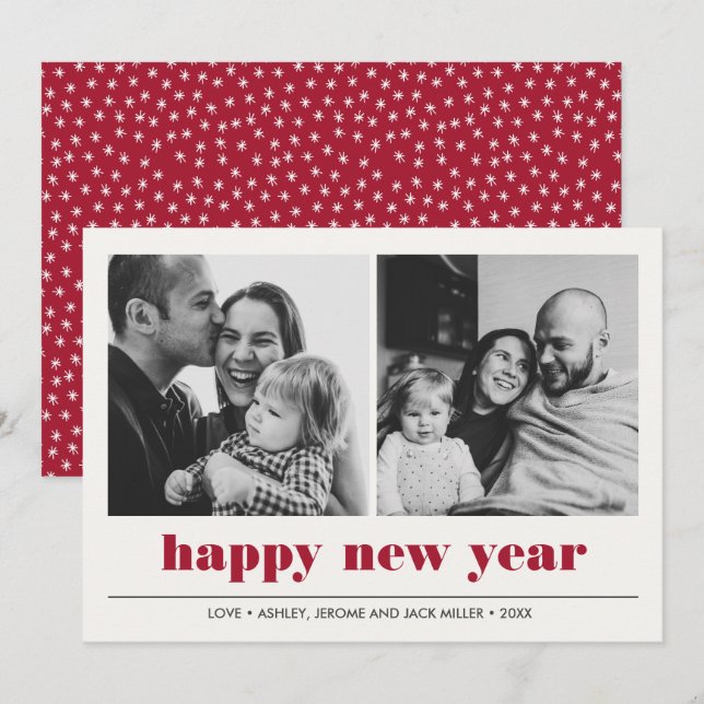 Carte Graphique minimal | Bonne année collage 2 photo (Devant / Derrière)