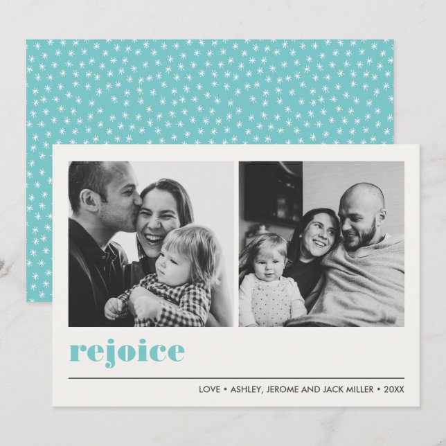 Carte Graphique minimal | Rejoice Joyeux Noël 2 Photo (Devant / Derrière)