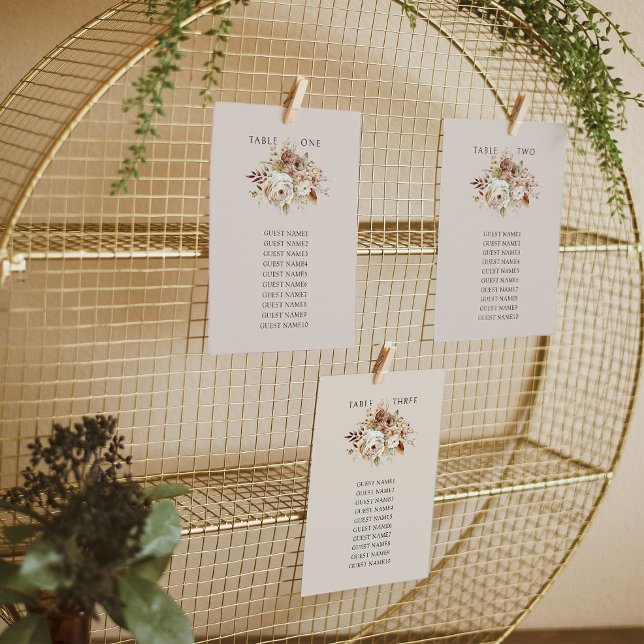 Carte graphique Rustique Floral Mariage à accrocha (Wedding table seating chart cards - Rustic Floral Brown Neutral Wedding Collection by Darling & May)
