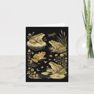 Carte Graphisme botanique vintage cottagecore grenouille
