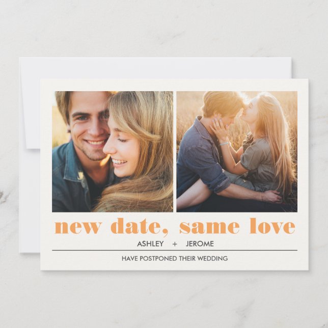Carte Graphisme Minimal | Report de mariage 2 Photos (Devant)
