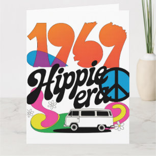 Carte Graphisme Rétro 1969 Ère Hippie avec Symbole de Pa