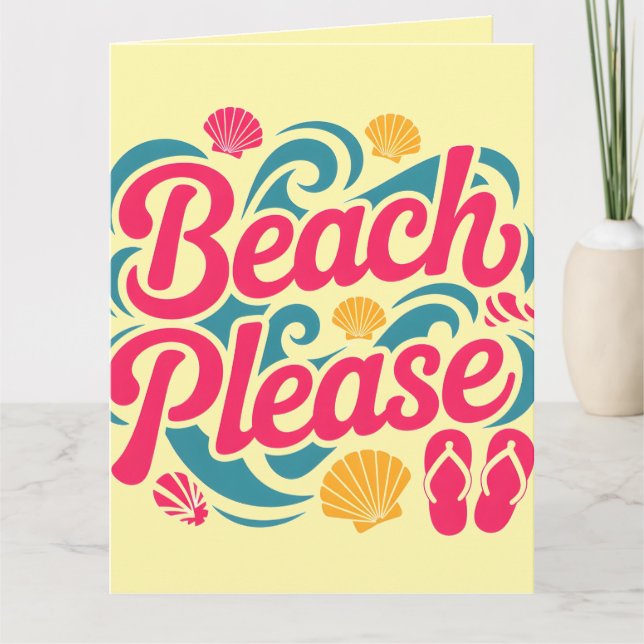 Carte Graphisme Rétro Plage : Typographie Rose (Devant)