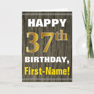 Carte Gras, Bois Faux, Or Faux 37e Anniversaire + Nom