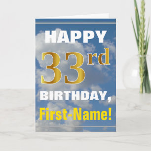 Carte Gras, Ciel Nuageux, Faux Or 33e Anniversaire + Nom