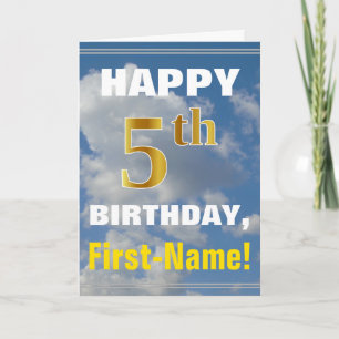 Carte Gras, Ciel Nuageux, Faux Or 5e Anniversaire + Nom