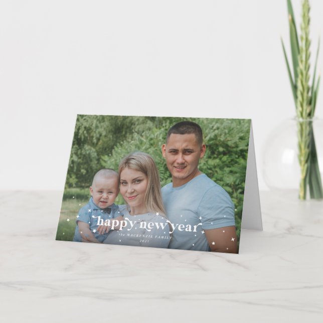 Carte Gras Moderne Retro Heureux Nouvel An Photo (Devant)