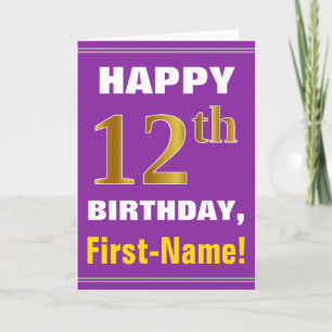 Carte Gras, pourpre, Faux Gold 12e anniversaire avec car