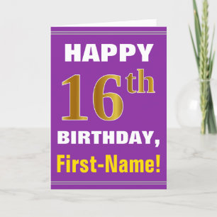 Carte Gras, pourpre, Faux Gold 16e anniversaire avec car