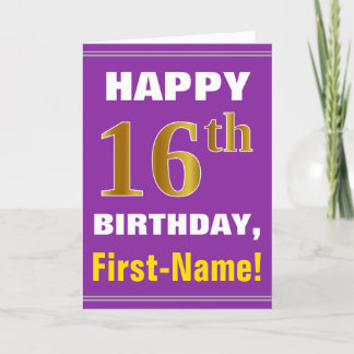 Carte Gras, pourpre, Faux Gold 16e anniversaire avec car