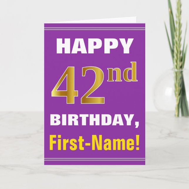 Carte Gras, pourpre, Faux Gold 42e anniversaire avec car (Devant)