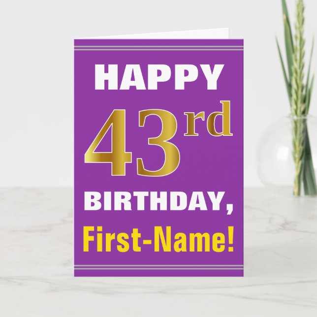 Carte Gras, pourpre, Faux Gold 43e anniversaire avec car (Devant)