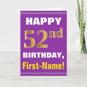 Carte Gras, pourpre, Faux Gold 52e anniversaire avec car