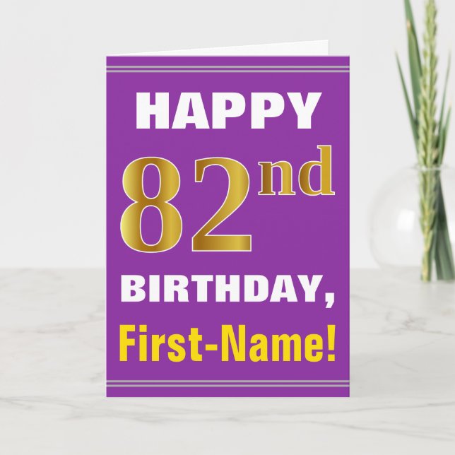 Carte Gras, pourpre, Faux Gold 82e anniversaire avec car (Devant)