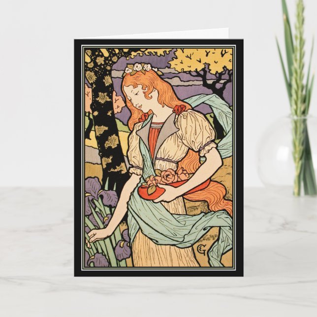Carte Grasset Art Nouveau Card : Irises & Rose (Devant)
