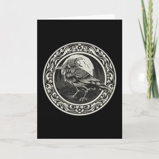 Carte Grave de médaillon de corbeau Art Oiseau Nature   (Devant)