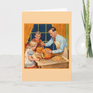 Carte Gravure de citrouille rétro Halloween avec papa