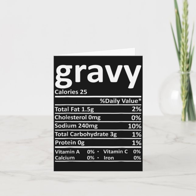 Carte Gravy Nutrition Facts Funny Thanksgiving Christmas (Devant)