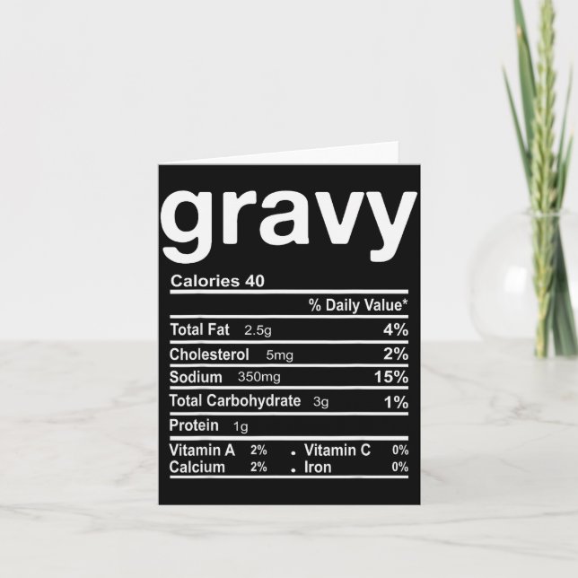 Carte Gravy Nutrition Facts Funny Thanksgiving Christmas (Devant)