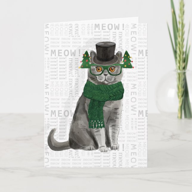 Carte Gray British Shorthair drôle Chat de Noël (Devant)