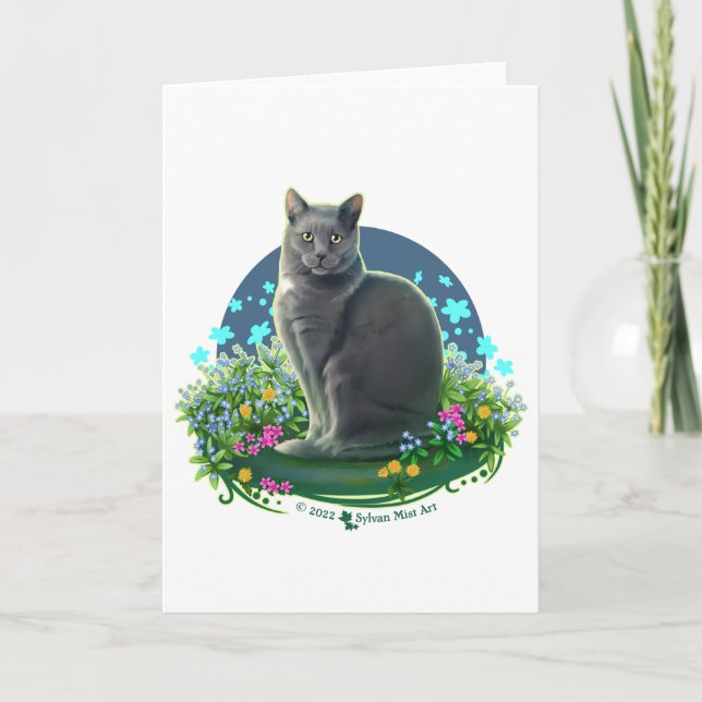 Carte Gray Cat in the Flower Garden (Devant)