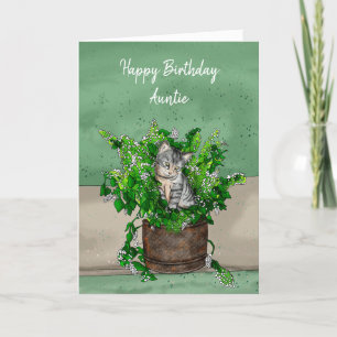 Carte Gray Kitten assis dans un pot de navet Anniversair