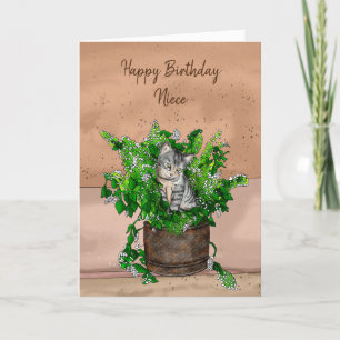 Carte Gray Kitten assis dans un pot de navet Anniversair