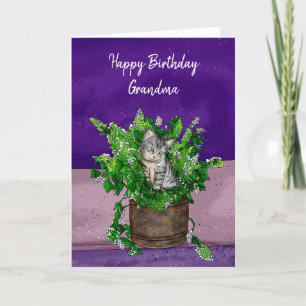 Carte Gray Kitten assis dans un pot de navet Anniversair