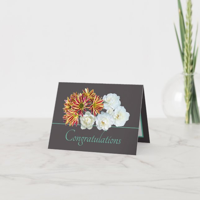 Carte Gray Mint Bouquet Rose & Félicitations (Devant)