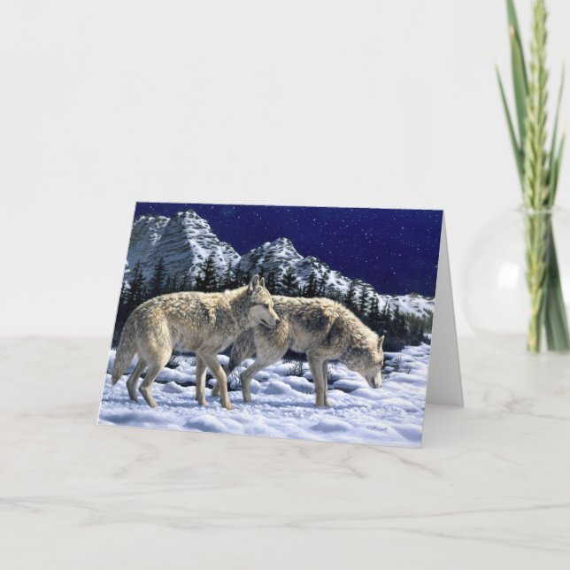 Carte Gray Wolves in Snowy Winter Mountains (Devant)