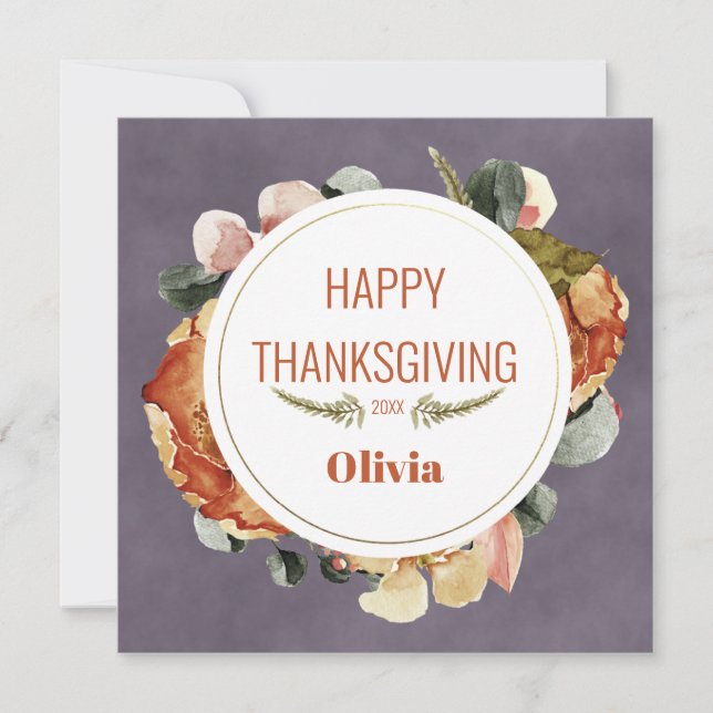 Carte Grayish Purple Fall Floral "Happy Holiday" Custom (Devant)
