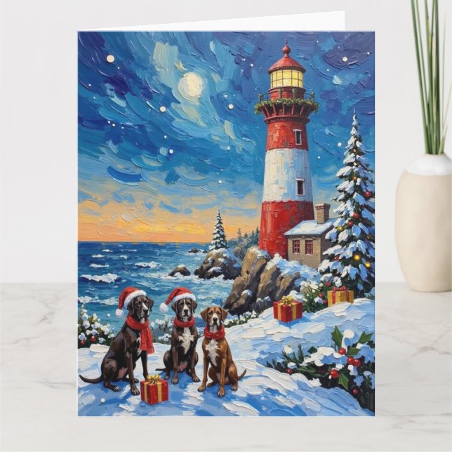 Carte Great Dane Christmas Lighthouse Holiday (Devant)