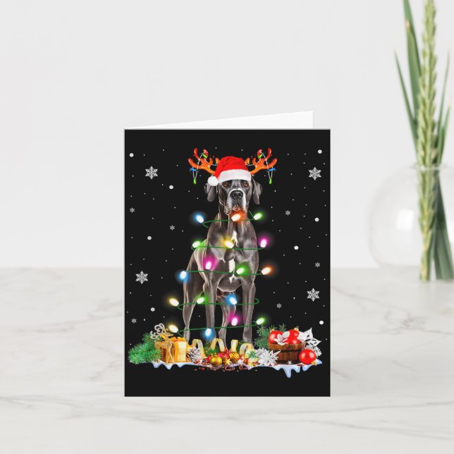 Carte Great Dane Christmas Santa Hat Fairy Lights Pajama (Devant)