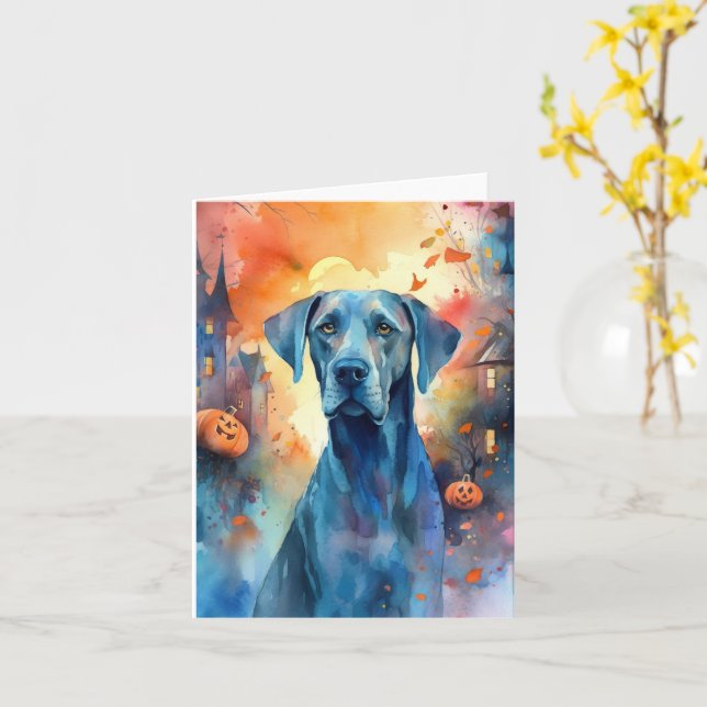 Carte Great Dane Halloween avec citrouilles épouvantable (Fleur jaune)