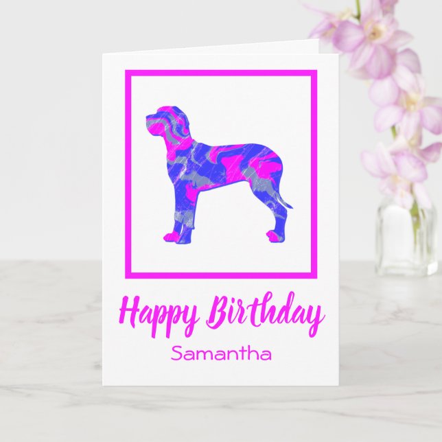 Carte Great Dane Hot rose Silhouette Chien drôle Anniver (Orchidée)